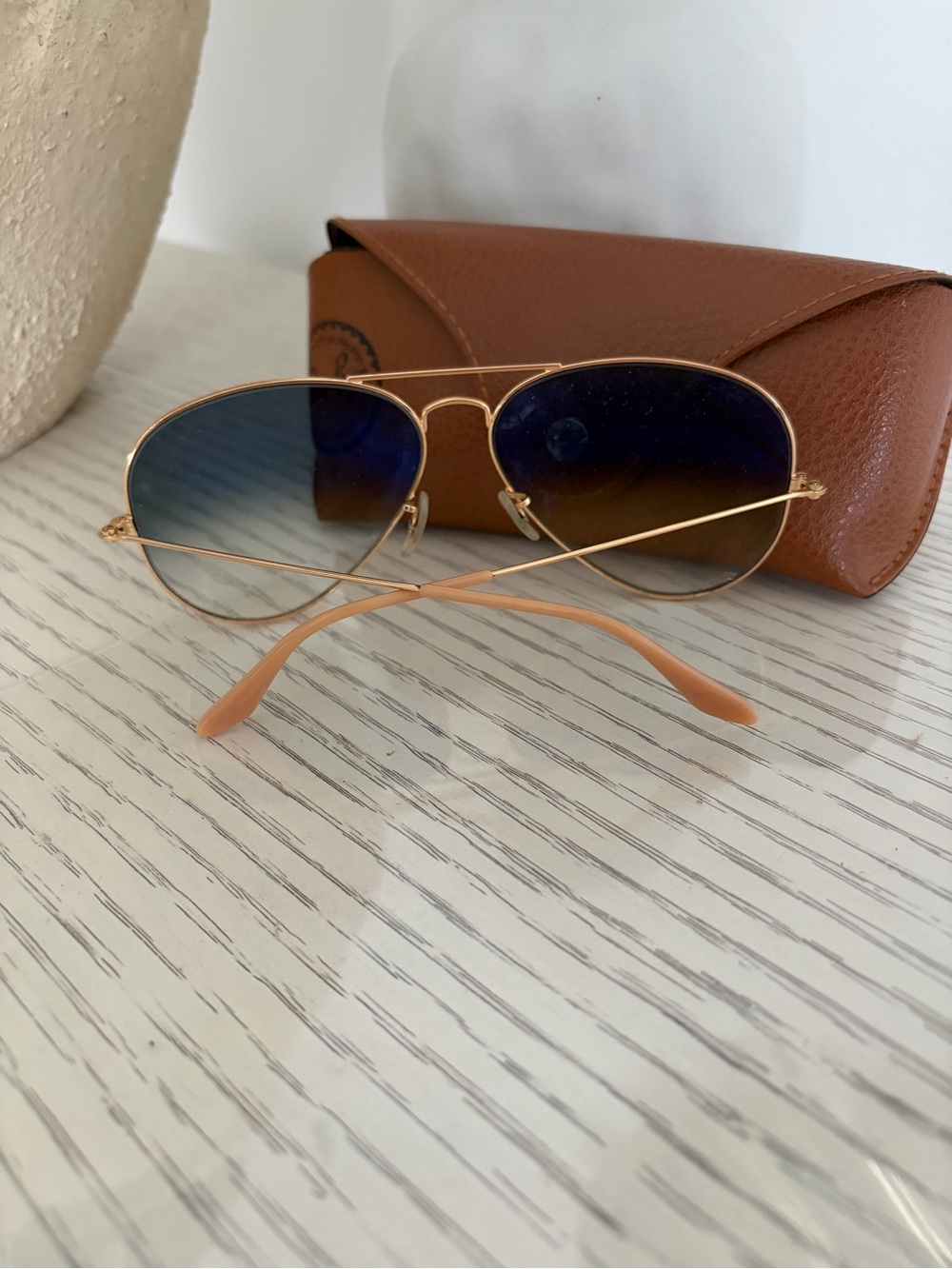 Ray-Ban Gold unisex Frame Sunglasses with Blue Gradient Lenses